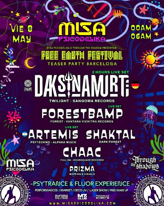 free earth teaser barcelona & misa psicodelika - daksinamurti live 2 hours