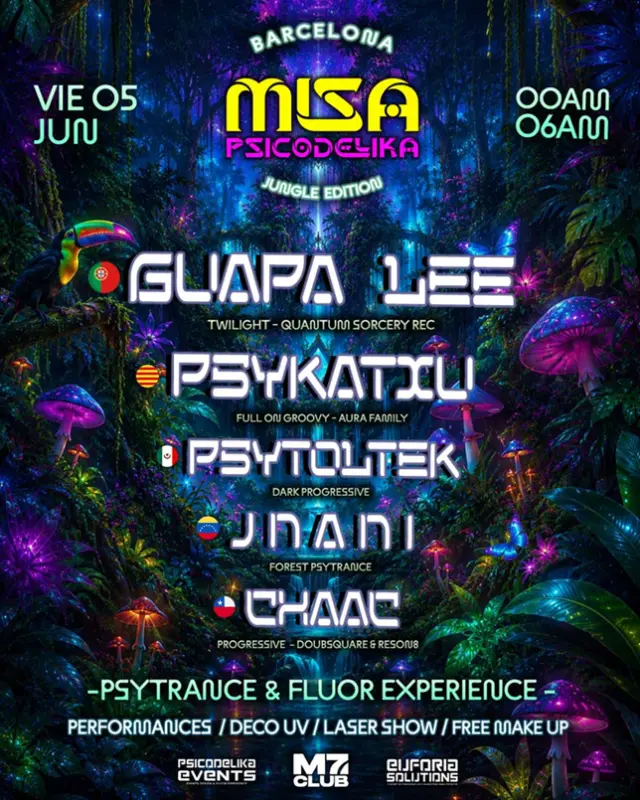 misa psicodelika barcelona - guapa lee - psykatxu - psytoltek - jnani - chaac